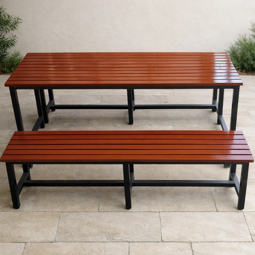 โต๊ะโรงอาหาร ไม้ระแนง ขาตาย.webp