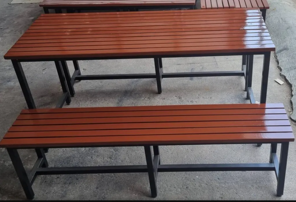 โต๊ะโรงอาหาร ไม้ระแนง ขาตาย.webp