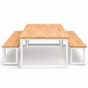 โต๊ะอาหารไม้ยางพารา ขาเหล็ก 1.5 X 3 นิ้ว ขาขาว.webp