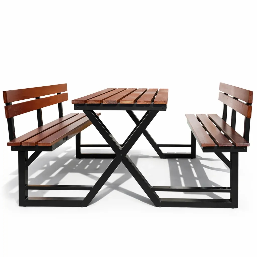 โต๊ะอาหารไม้เต็งขาไขว้ X มีที่พนักพิงG.webp