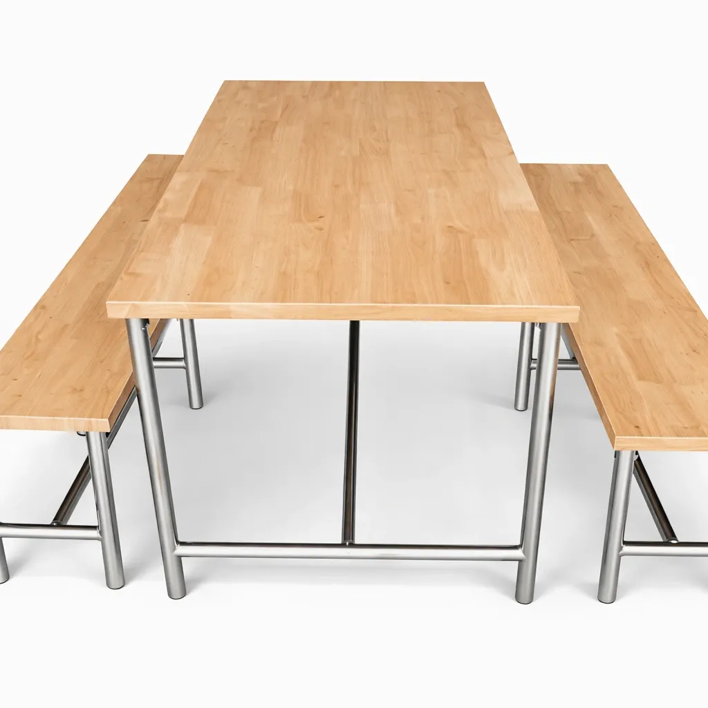 โต๊ะอาหารไม้ยาง ขาสแตนเลส ใกล้.webp