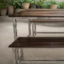 โต๊ะโรงอาหารไม้ระแนง ขาชุบ ใกล้.webp