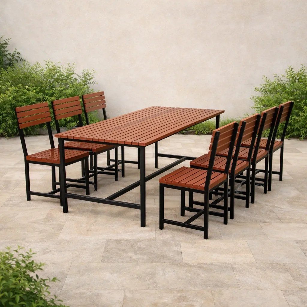 โต๊ะอาหารระแนง6ที่มีที่พิง ข้าง.webp