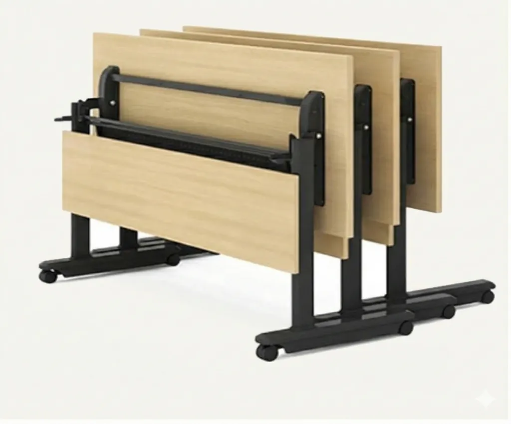 โต๊ะพับหน้าได้ มีล้อเลื่อน พร้อมบังตาด้านหน้า แป๊ปไข่ ซ้อน.webp