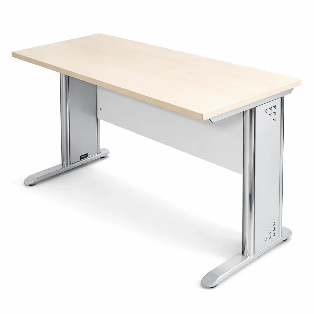 โต๊ะคอมพิวเตอร์เมลามีน ขาเหล็กตัว L เมเปิ้ลขาว.webp