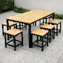 โต๊ะโรงอาหารไม้ยางพารา ขาเหล็กพ่นดำ พร้อมเก้าอี้สตูล ข้าง.webp