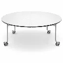 โต๊ะแตงโม พับได้ มีล้อ หน้าไม้อัดปิดฟอเมก้าขาว (Round Folding Table – Watermelon Style)