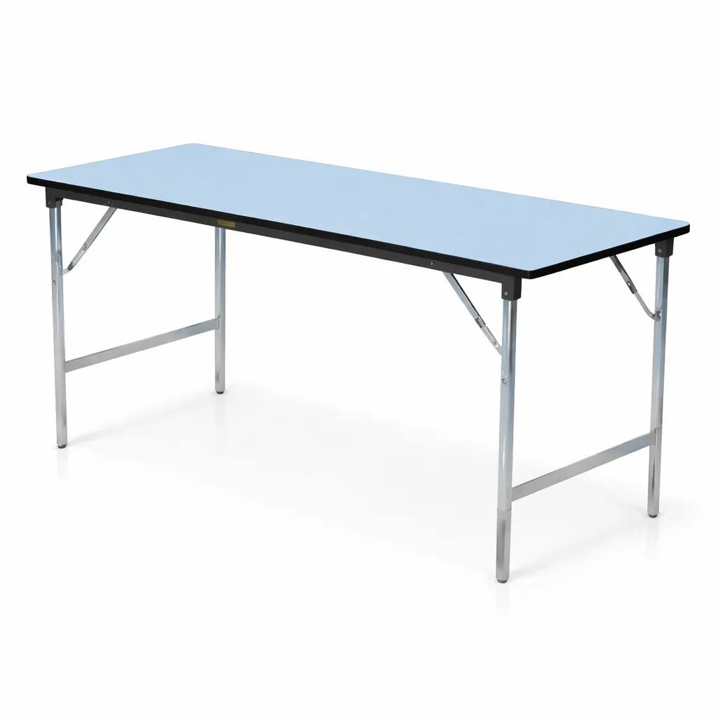 โต๊ะพับ หน้าไม้ปาติเกิ้ลปิดผิวโฟเมก้าสีฟ้า.webp