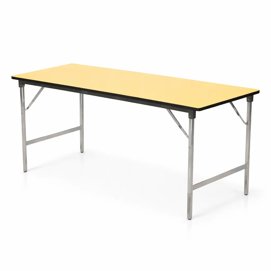 โต๊ะพับ หน้าไม้ปาติเกิ้ลปิดผิวโฟเมก้าสีเหลือง.webp