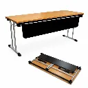 โต๊ะพับขาคู่ มีบังตาพับเก็บได้ หน้าเมลามีน TOP 25 มม. โครงขาเหล็กชุบโครเมียม