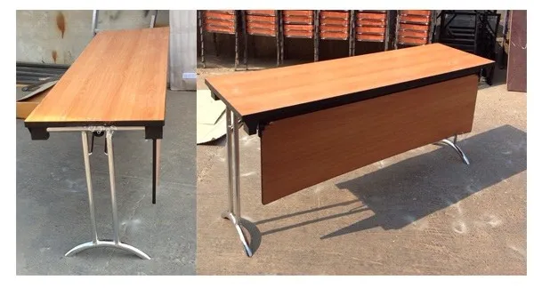 โต๊ะพับขาคู่ ขาโค้ง พร้อมบังตา หน้าเมลามีน / ฟอเมก้าขาว TOP 25 มม.