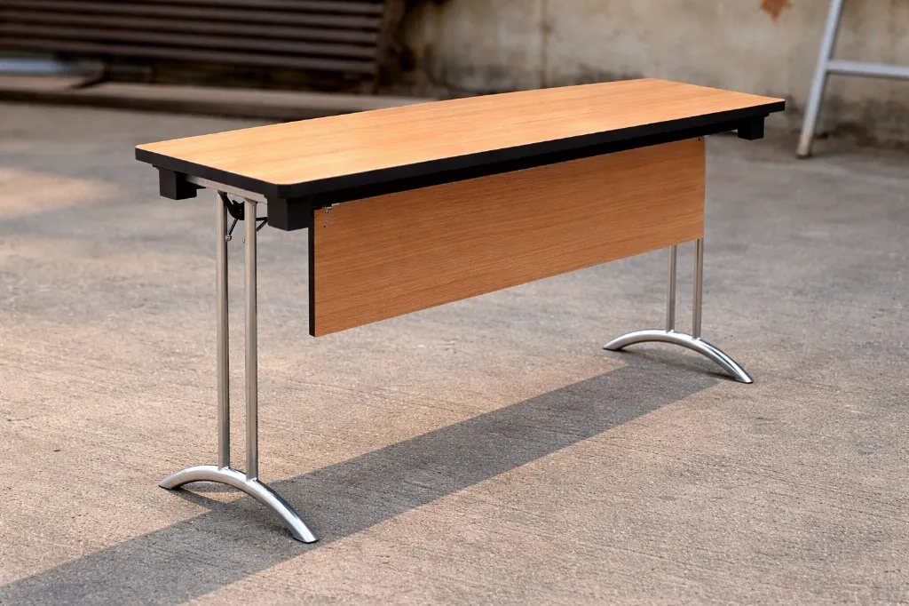 โต๊ะพับขาคู่โค้ง มีบังต เชอรี่ ข้าง.webp