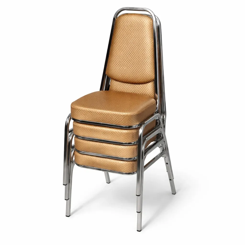 J-45 เก้าอี้จัดเลี้ยง สีทอง หนังนกกระจอกเทศ ซ้อน.webp