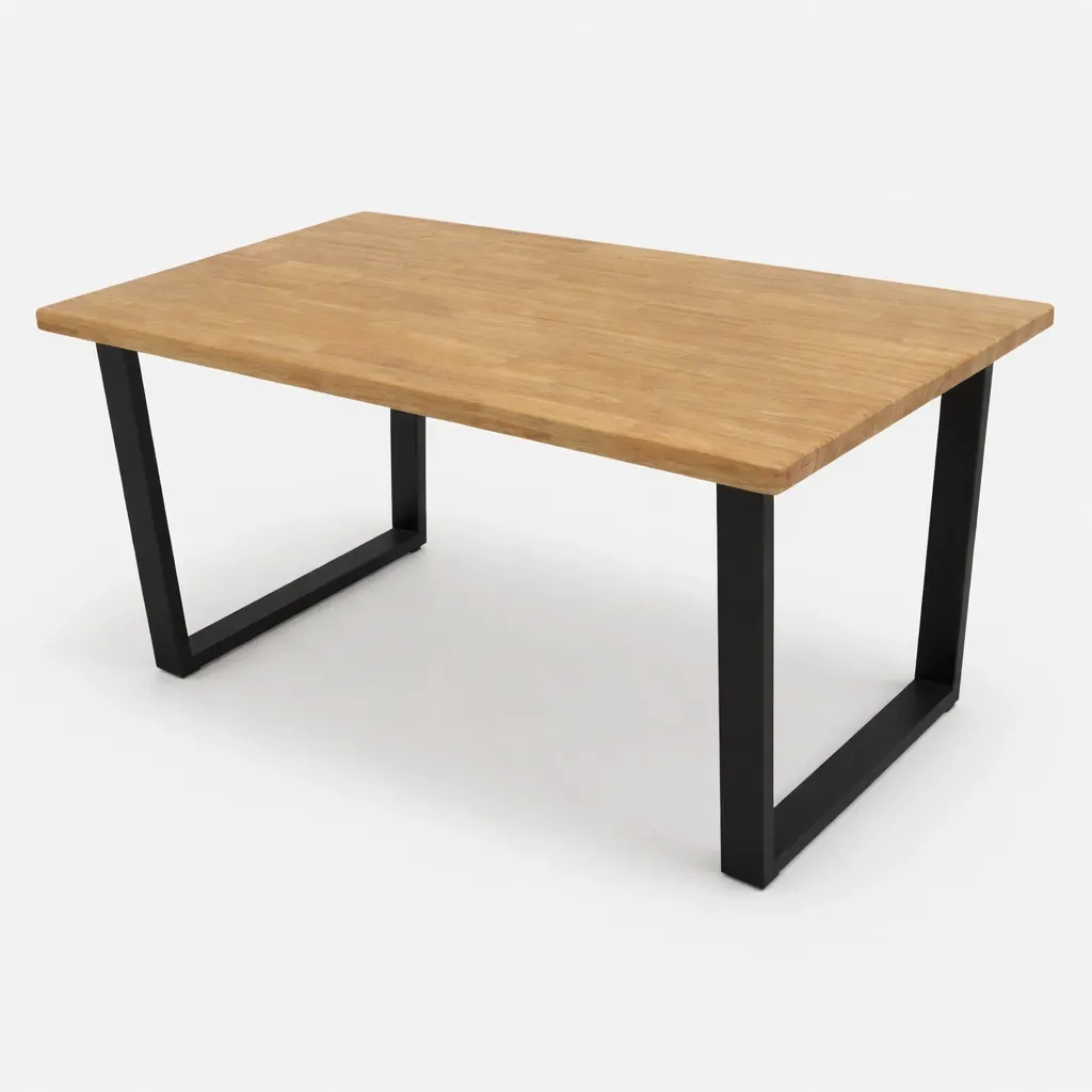 โต๊ะอาหารไม้ยางขาU ด้านข้าง.webp