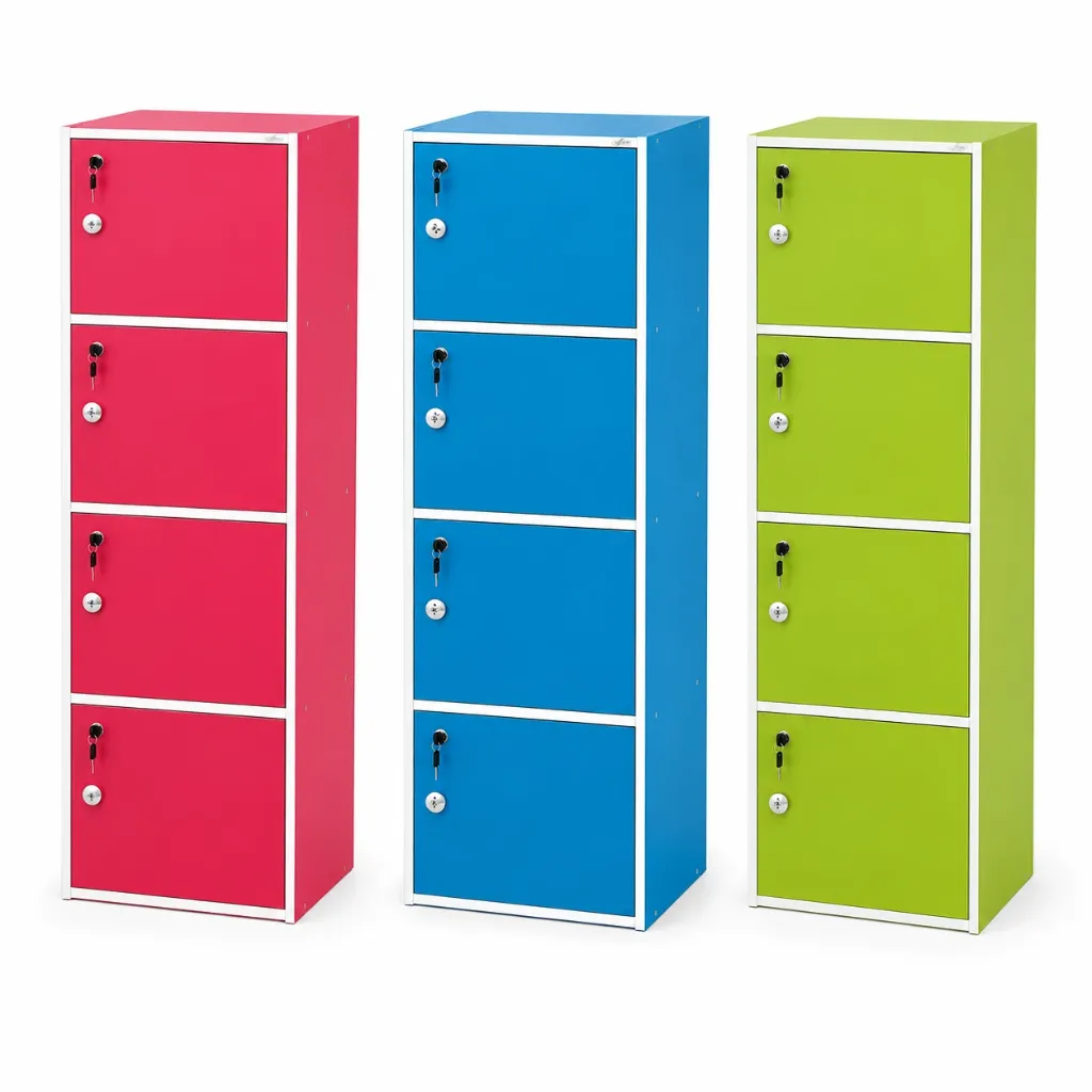 ตู้ COLOUR Box 4 ชั้น บานเปิดมีกุญแจ สี บานเย็น ฟ้า เขียว.webp