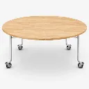 โต๊ะแตงโม พับได้ มีล้อ หน้าไม้อัดปิดฟอเมก้าขาว (Round Folding Table – Watermelon Style)