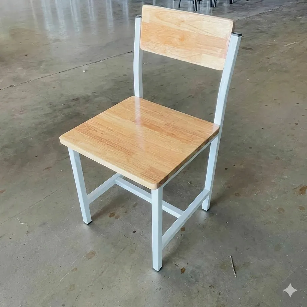 เก้าอี้นักเรียนไม้ยาง ขาขาว.webp
