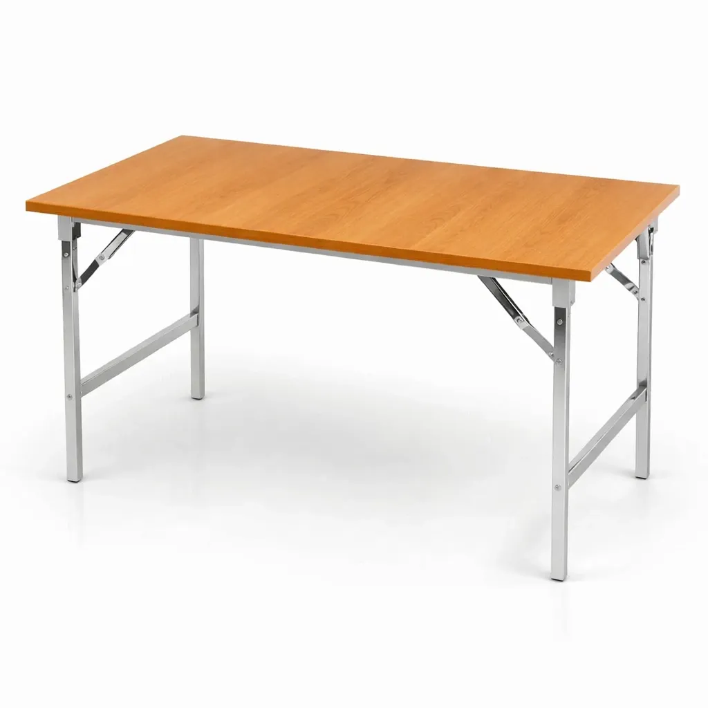 โต๊ะพับหน้าเมลามีนลายไม้ TOP 19 มม. ขาเหล็กพับได้ชุบโครเมียม 1.2 นิ้ว