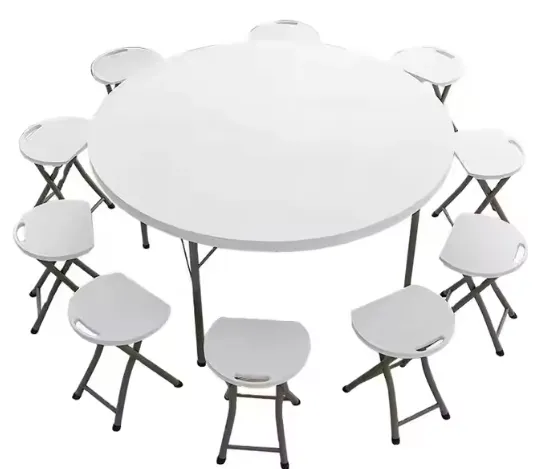 โต๊ะพับ HDPE กลม 150 ซม. พร้อมเก้าอี้ 10 ตัว