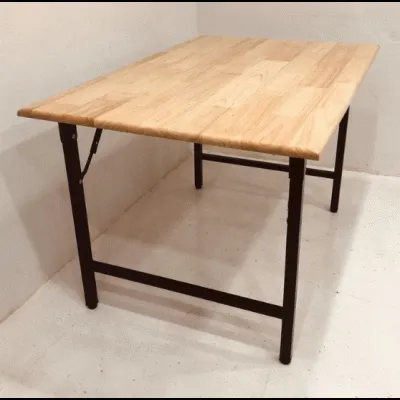 โต๊ะพับหน้าไม้ยางพาราแท้ หนา 20 มม. สีธรรมชาติ โครงขาเหล็กพับได้