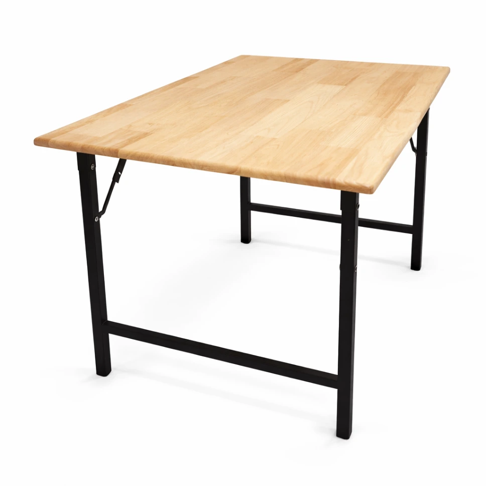 โต๊ะพับหน้าไม้ยางพาราแท้ หนา 20 มม. สีธรรมชาติ โครงขาเหล็กพับได้