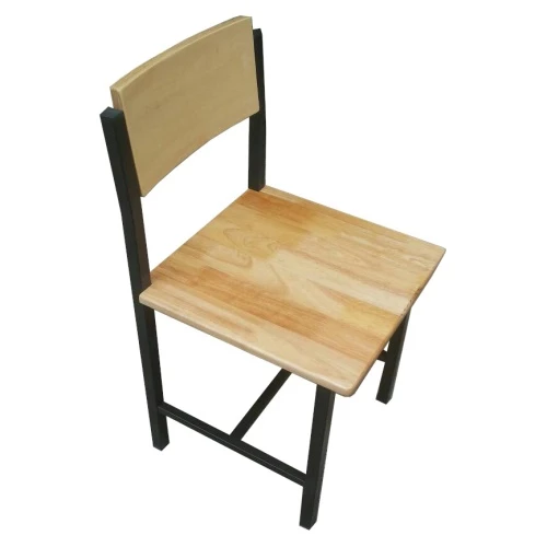 เก้าอี้ไม้ยางพารา โครงเหล็ก 1 นิ้ว แข็งแรง ทนทาน