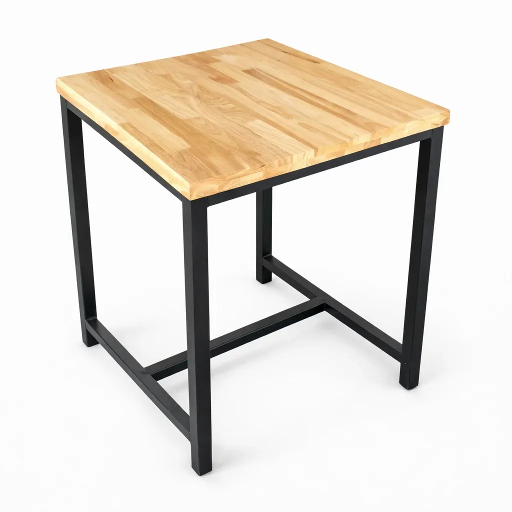 เก้าอี้หัวโล้น ไม้ยางพารา เบาะเหลี่ยม ขาเหล็กสีดำ