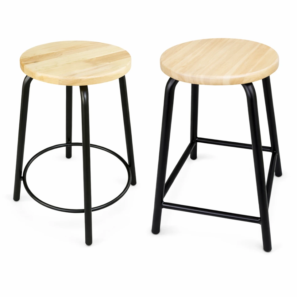 เก้าอี้หัวโล้น ขาเหล็กกลม (เบาะไม้ยาง / เบาะนวม)