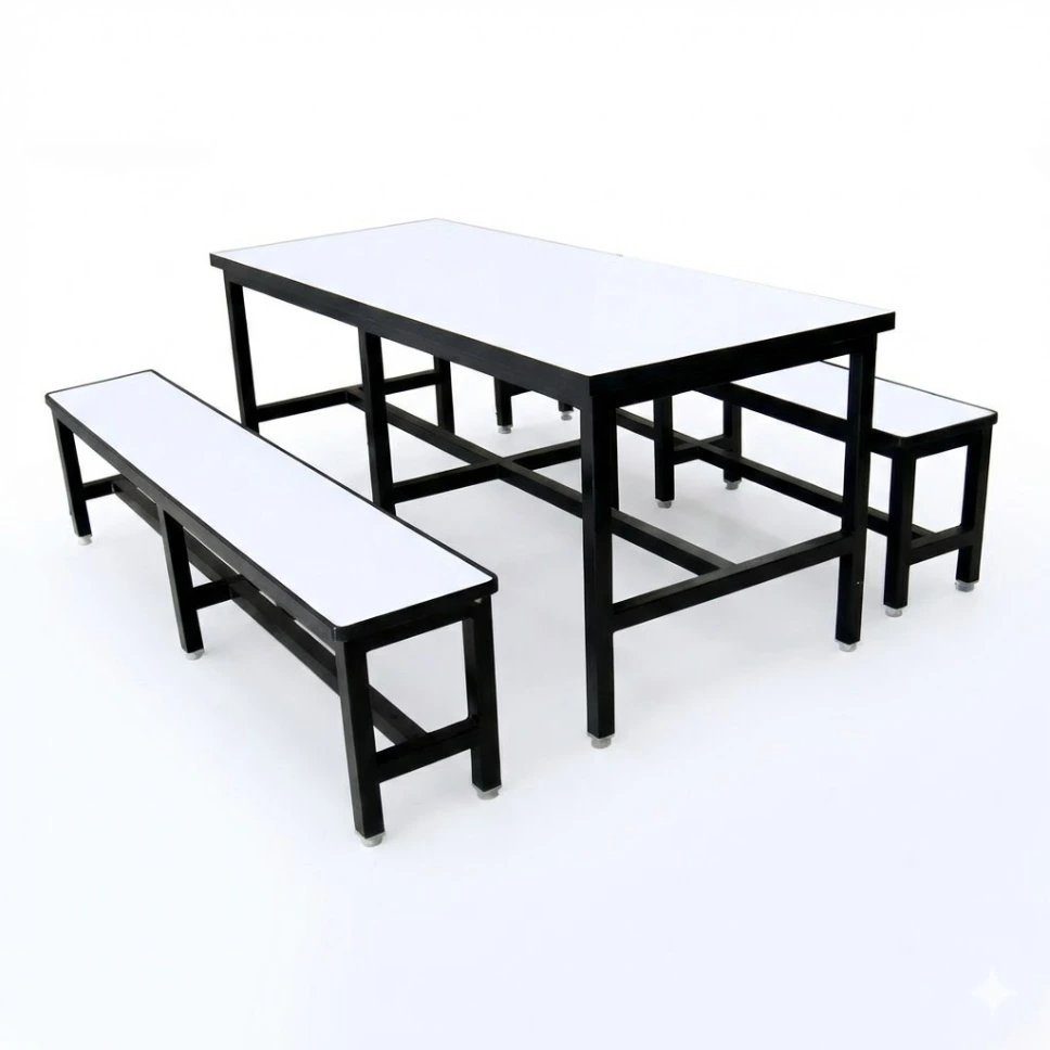 โต๊ะโรงอาหารไม้ปาติเกิ้ล ปิดผิวฟอเมก้า / เมลามีน พร้อมม้านั่งยาว