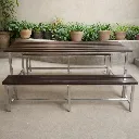 โต๊ะโรงอาหารไม้ระแนง ขาตายชุบโครเมียม พร้อมม้านั่งยาว