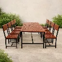 โต๊ะโรงอาหารไม้ระแนง พร้อมเก้าอี้เดี่ยวมีพนักพิงไม้สยาแดง