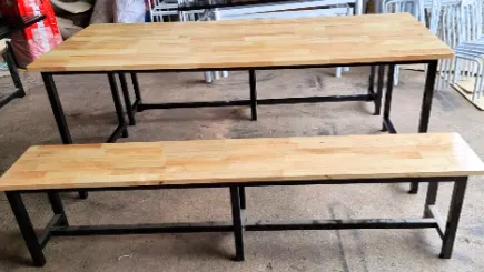 โต๊ะโรงอาหารไม้ยางพารา ขาเหล็กพ่นดำ (ขาตาย)