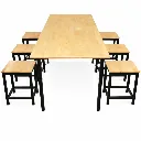 โต๊ะโรงอาหารไม้ยางพารา ขาเหล็กพ่นดำ พร้อมเก้าอี้สตูล