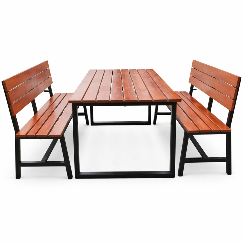 โต๊ะโรงอาหารไม้เต็ง หน้า 4 นิ้ว โครงเหล็ก 1.5×3 นิ้ว (Heavy Duty)