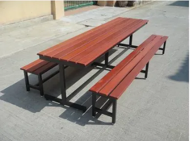 โต๊ะโรงอาหารไม้เต็ง ขาตัวไอ โครงเหล็ก 1×2 นิ้ว