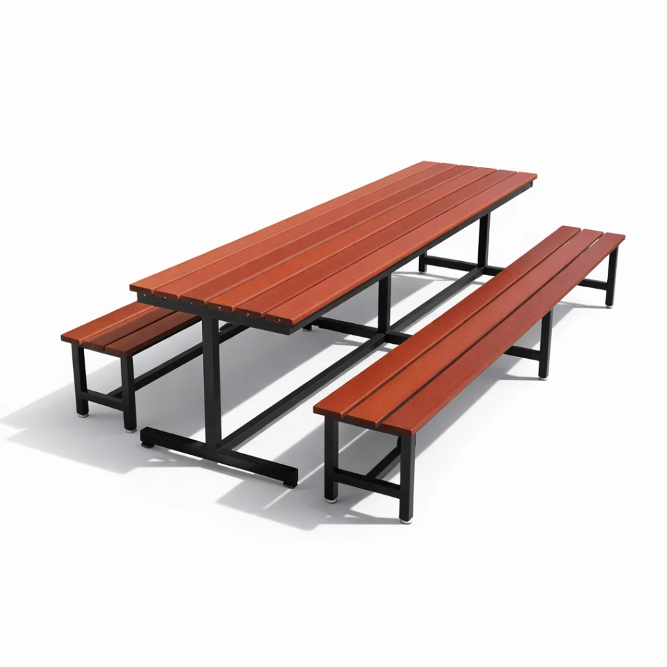 โต๊ะโรงอาหารไม้เต็ง ขาตัวไอ โครงเหล็ก 1×2 นิ้ว