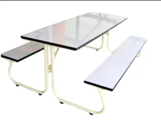 ชุดโต๊ะโรงอาหารหน้าฟอร์ไมก้าขาว 25 มม. ขาเหล็กดัดตัวเจ (J-Leg) พร้อมม้านั่ง 2 ตัว