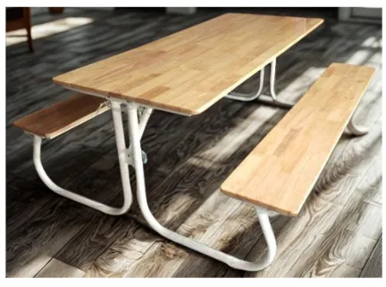 ชุดโต๊ะโรงอาหารไม้ยางพารา ขาตัวเจ (J-Leg) เหล็ก 1.5×1.5 นิ้ว หนา 1.5 มม. พร้อมม้านั่ง 2 ตัว