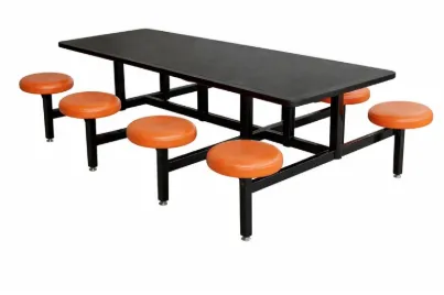 โต๊ะโรงอาหารไม้อัดพ่นสี พร้อมเก้าอี้เดี่ยวหัวโล้นหมุนได้ โครงเหล็ก 2 นิ้ว