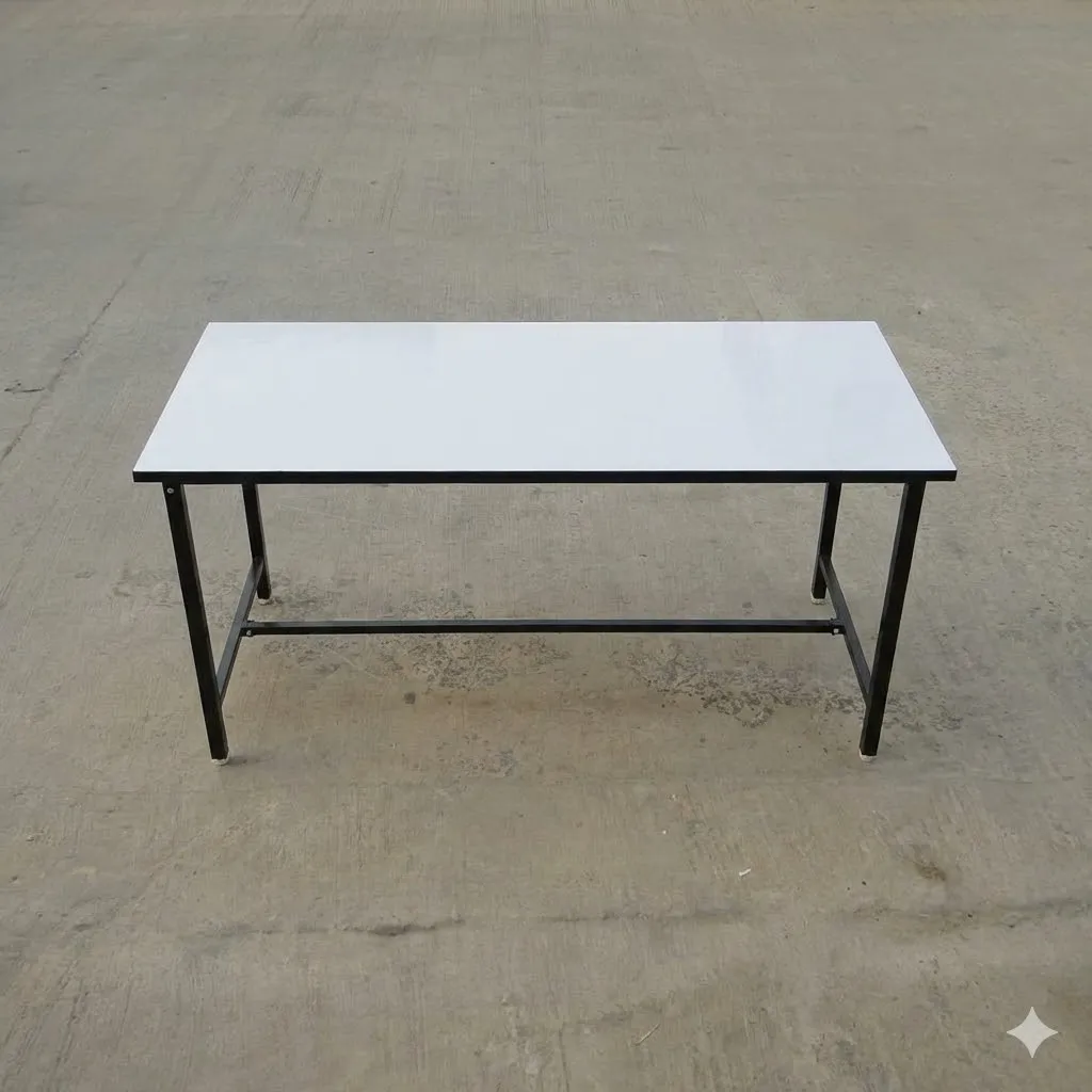 โต๊ะโรงอาหารหน้าฟอร์ไมก้าขาว (เฉพาะโต๊ะ) ขาเหล็ก 1.2×1.2 นิ้ว