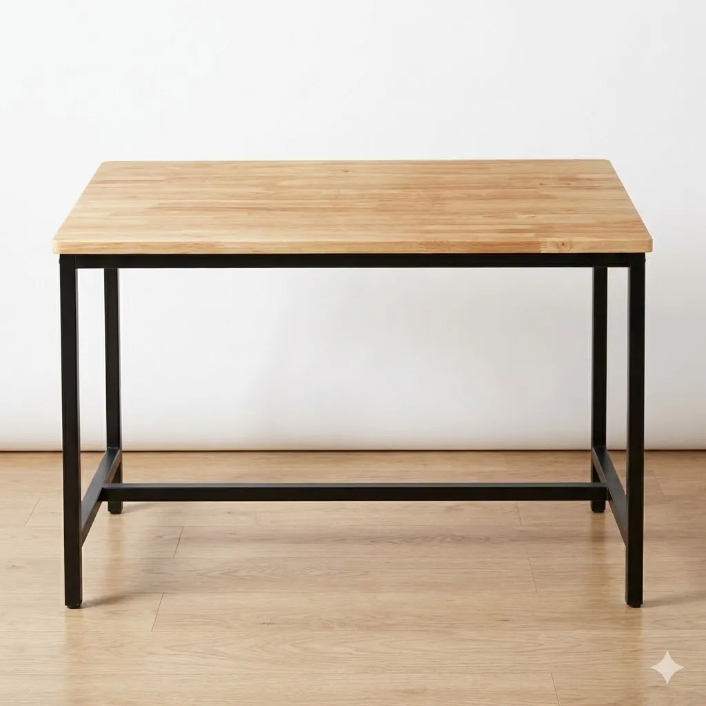 โต๊ะโรงอาหาร ไม้ระแนง / ไม้ยาง ขาเหล็ก 1.2 นิ้ว