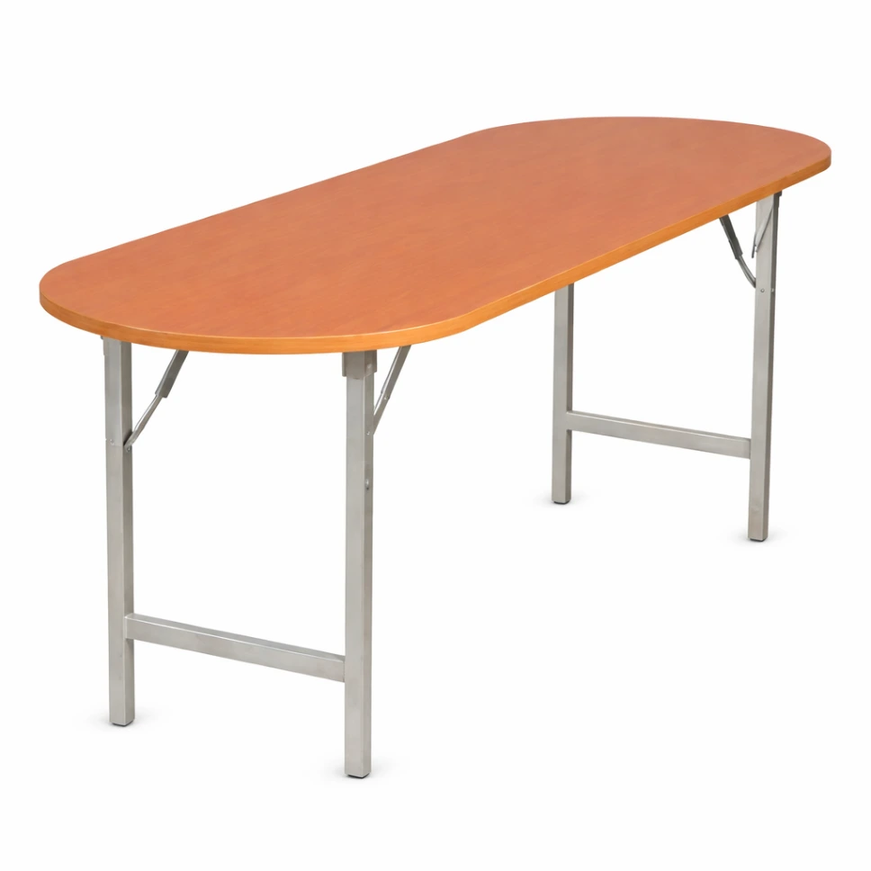 โต๊ะพับวงรี หน้าไม้ปาติเกิ้ลลายไม้ TOP 25 มม. โครงขาเหล็กพับได้