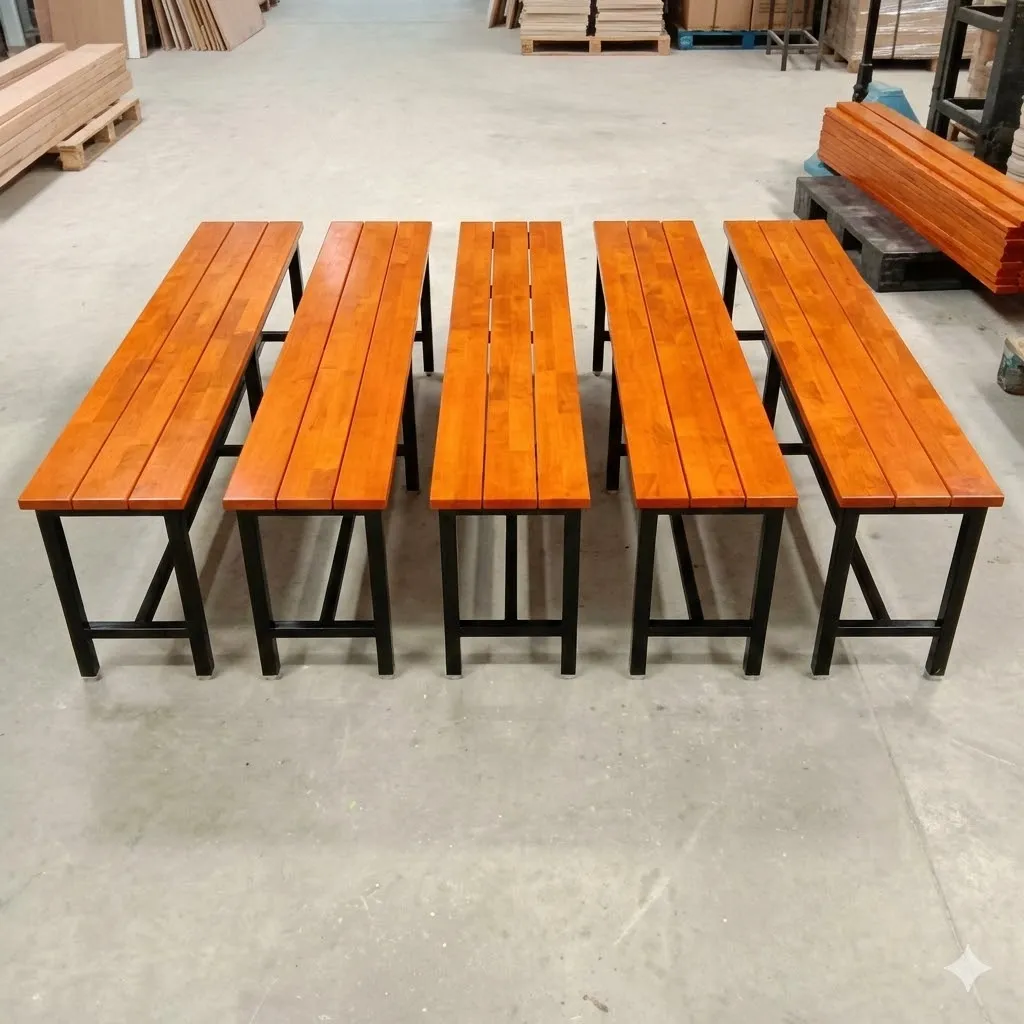 ม้านั่งโรงอาหารไม้เต็ง ขาเหล็ก 1.2 นิ้ว