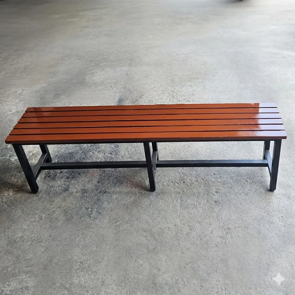 ม้านั่งโรงอาหารไม้ระแนง ขาเหล็ก 1.2 นิ้ว (ขาตาย)