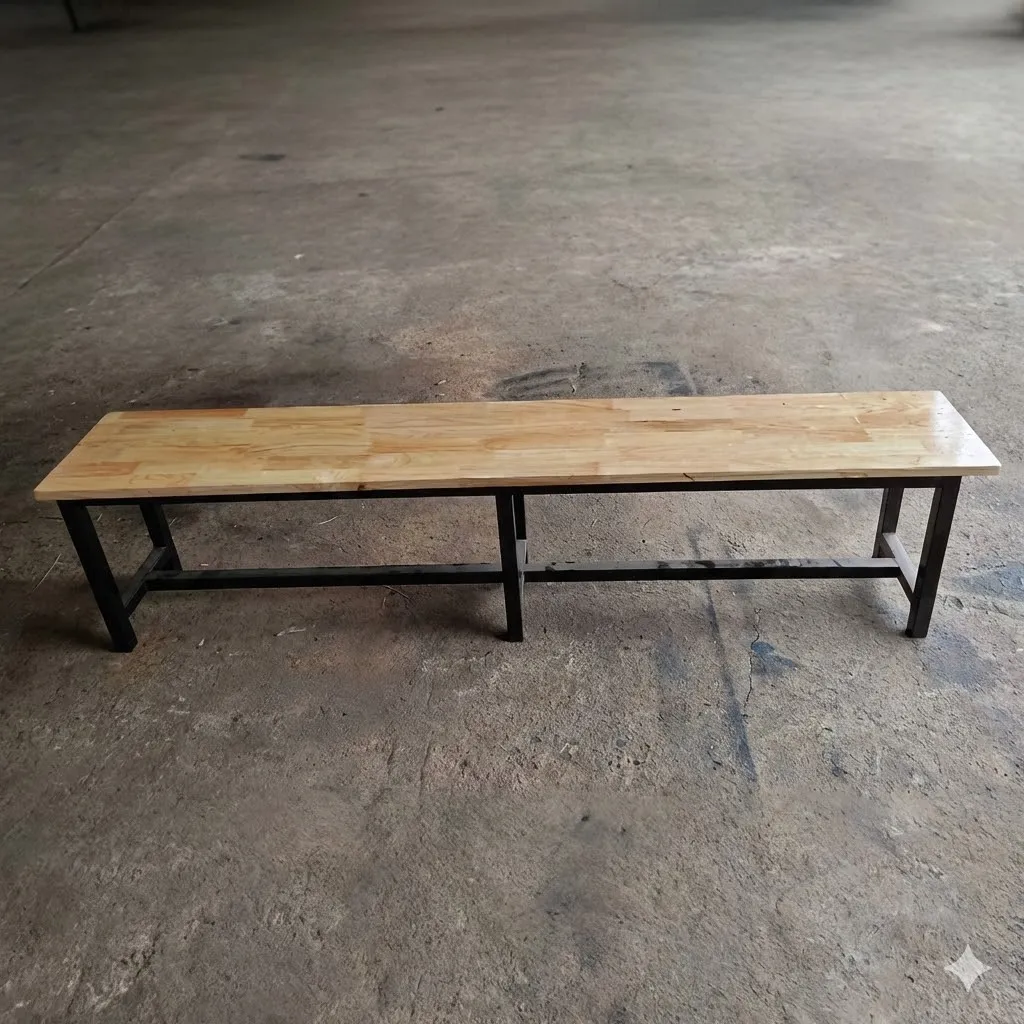 ม้านั่งโรงอาหารไม้ยาง ขาเหล็ก 1.2 นิ้ว (ขาตาย)