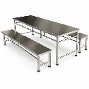 โต๊ะโรงอาหารสแตนเลส เกรด 304 พร้อมม้านั่งยาว 2 ตัว