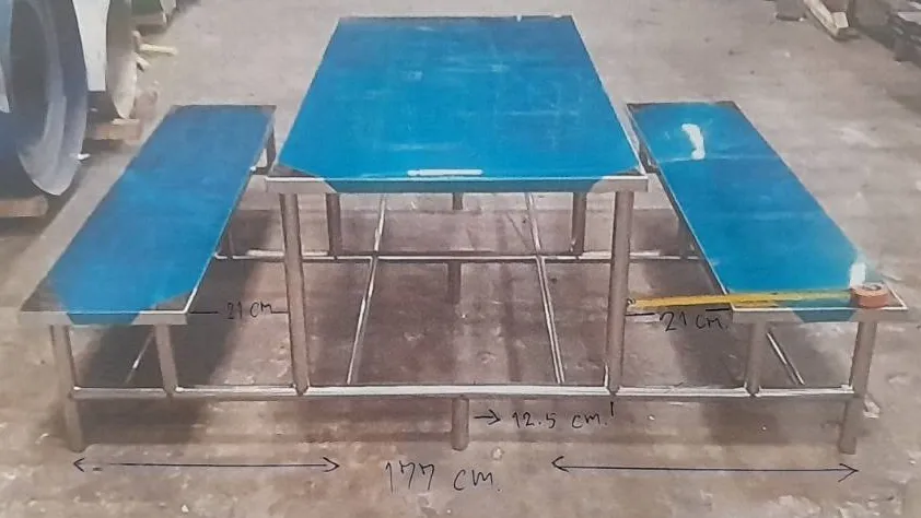 โต๊ะโรงอาหารสแตนเลส 304 พร้อมม้านั่งเชื่อมติด (งานอุตสาหกรรม)