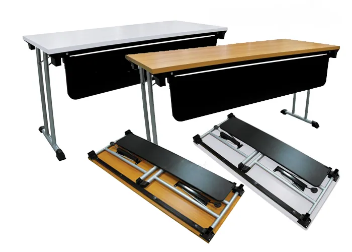 โต๊ะพับขาคู่ มีบังตาพับเก็บได้ หน้าเมลามีน TOP 25 มม. โครงขาเหล็กชุบโครเมียม