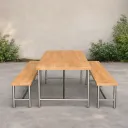 โต๊ะโรงอาหารไม้ยางพารา ขาสแตนเลส พร้อมม้านั่งยาว