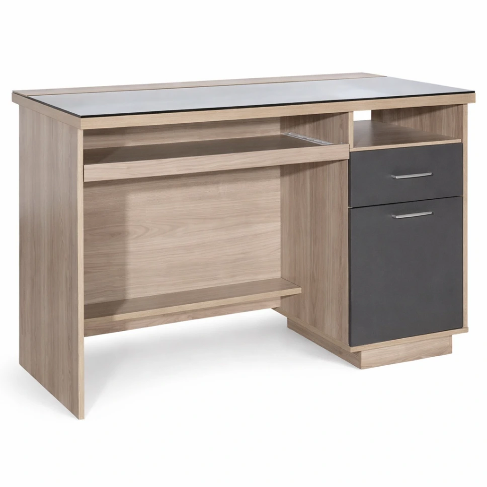 โต๊ะคอมพิวเตอร์เมลามีน 2 ลิ้นชัก พร้อมรางคีย์บอร์ด ท็อป + ขา 25 มม.